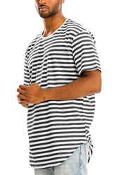 Men Plus Lightweight Stripe Round Neckline Elongated Fit Shirt Zarnesh